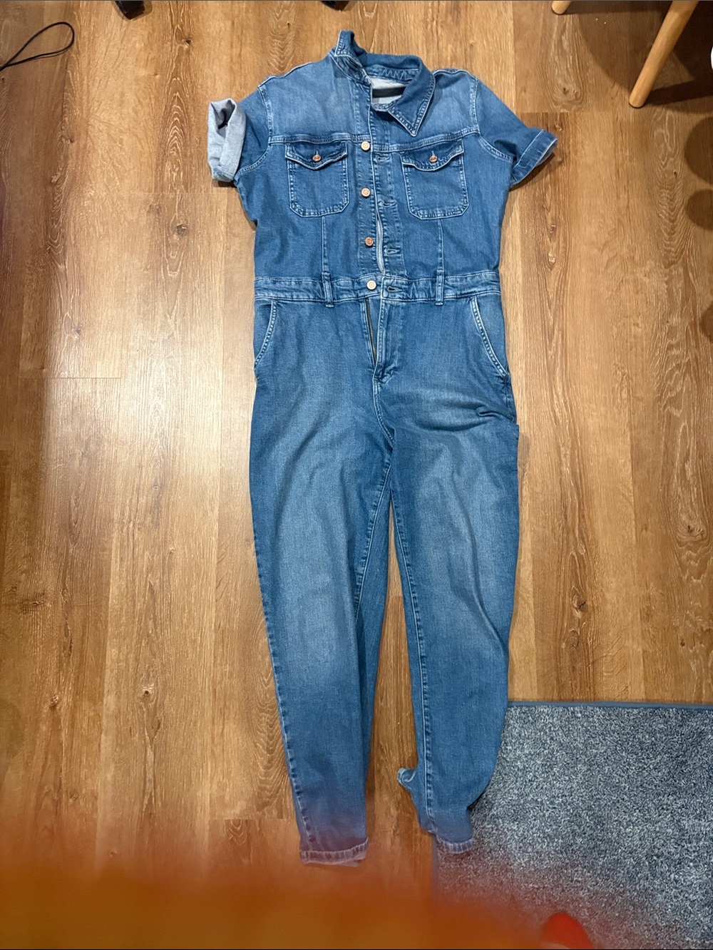 GAP Blue Denim Short-Sleeve Overalls Jumpsuit